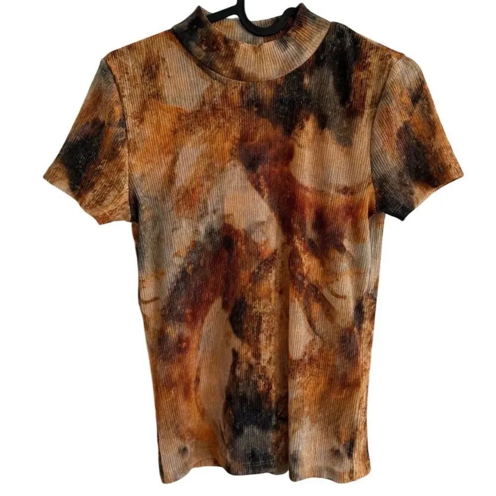 Zara Earthy Tie-Dye Short Sleeve Top ribbed mark turtleneck, light fabric small